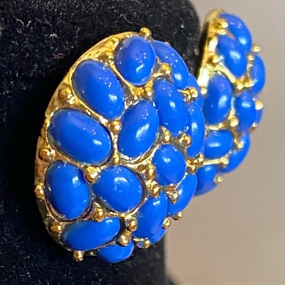 Vintage KJL by KENNETH Jay Lane Dome Cabochon Stud Earrings Navy Blue Pierce - Picture 12 of 12